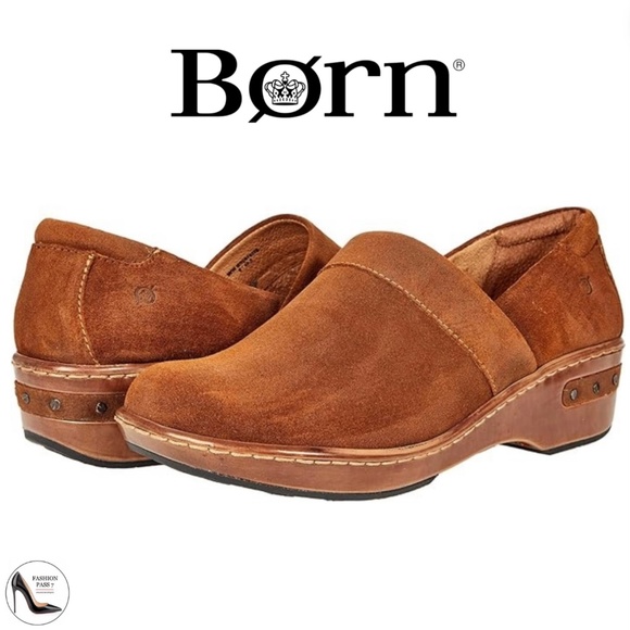 Born Shoes - Born Bailie Clog Brown Leather Suede Women’s Comfortable Shoes size 8.5 40